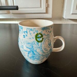 Anthropologie Floral E Initial Mug